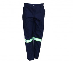 NAVY LADIES TROUSERS 100% COTTON WITH LIME & SILVER REFLECTIVE TAPE